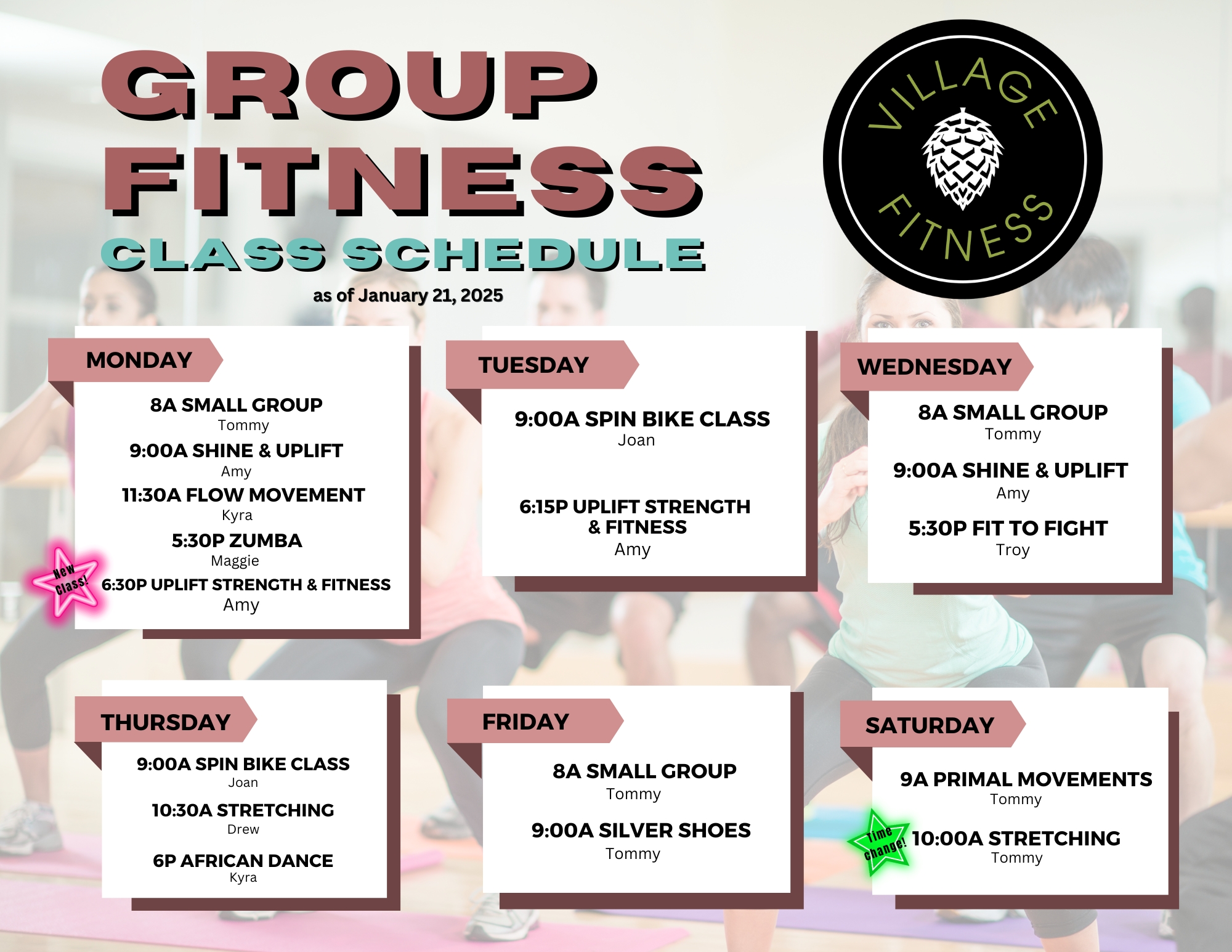 Group Fitness Class Schedule as of Jan 21 2025 (11 x 8.5 in)